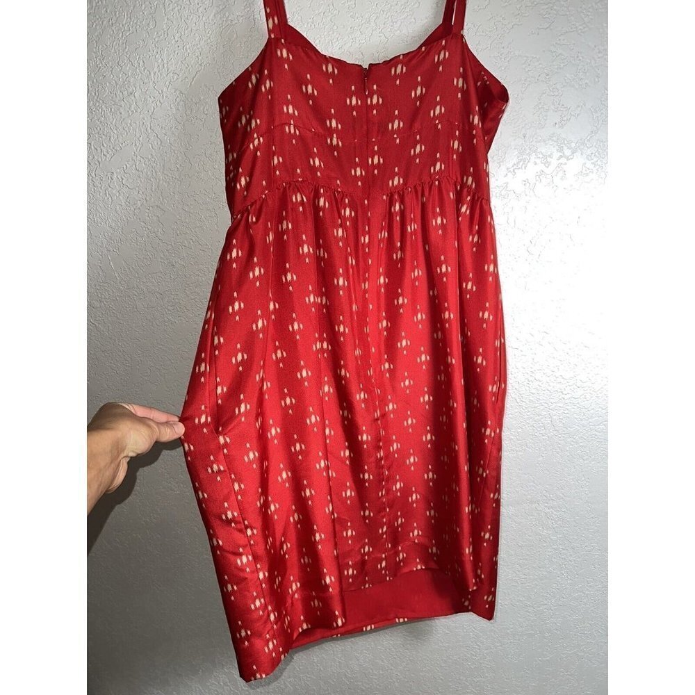 J Crew Womens 100% Silk Midi Dress Red Cream Color Pockets Size 6 Lined (M) - Picture 7 of 12
